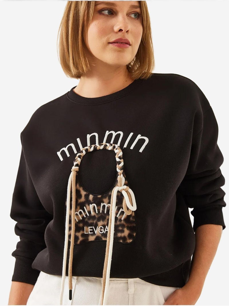 Blusa de moletão bordada com padrão leopardo lucci Preto - Kiabi