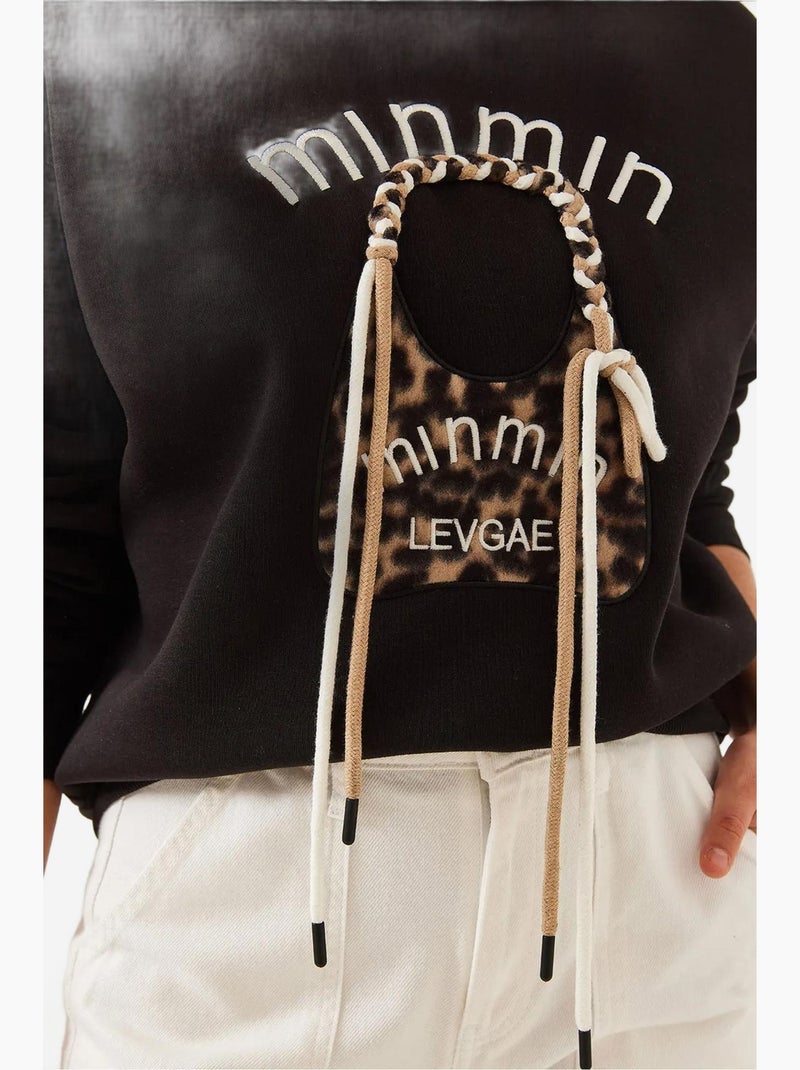 Blusa de moletão bordada com padrão leopardo lucci Preto - Kiabi