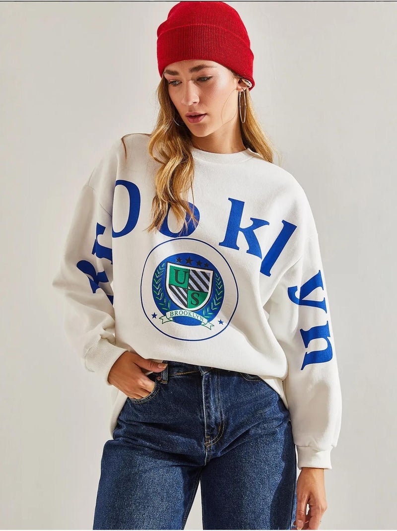 Blusa de moletão escovada com estampado de três fios lucci Branco - Kiabi