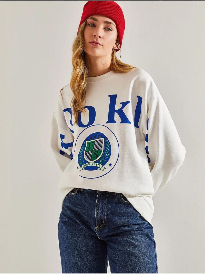 Blusa de moletão escovada com estampado de três fios lucci Branco - Kiabi