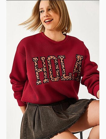 Blusa de moletão escovada com três camadas e bordado leopardo lucci