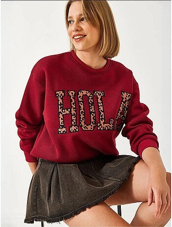 Blusa de moletão escovada com três camadas e bordado leopardo lucci