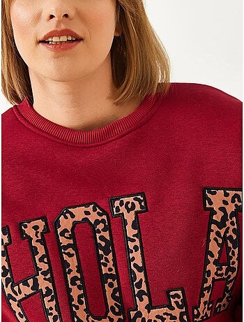 Blusa de moletão escovada com três camadas e bordado leopardo lucci