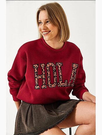 Blusa de moletão escovada com três camadas e bordado leopardo lucci