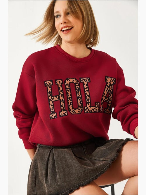 Blusa de moletão escovada com três camadas e bordado leopardo lucci - Kiabi