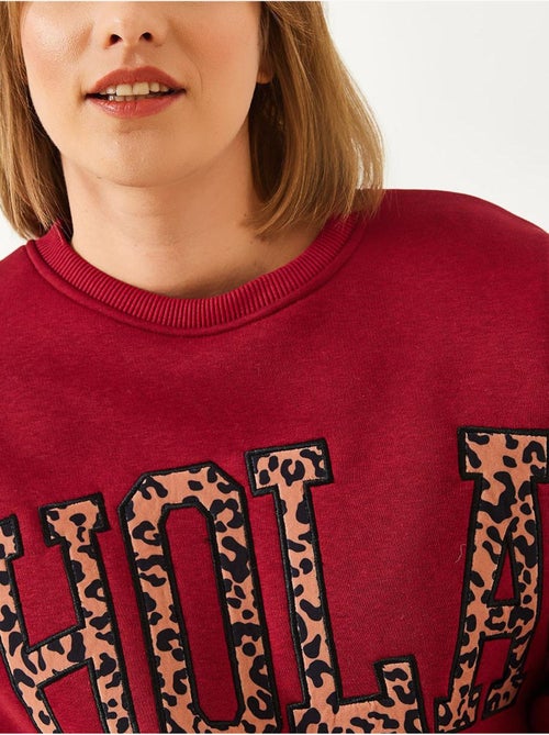 Blusa de moletão escovada com três camadas e bordado leopardo lucci - Kiabi