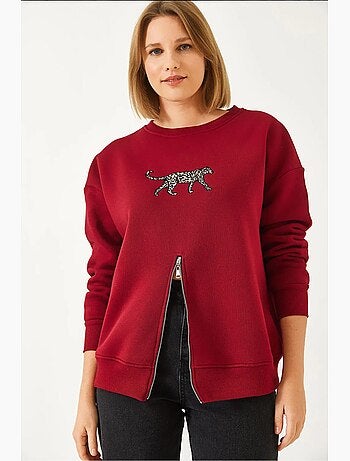 Blusa de moletom com padrão leopardo e fecho frontal escovado de três fios bianco lucci