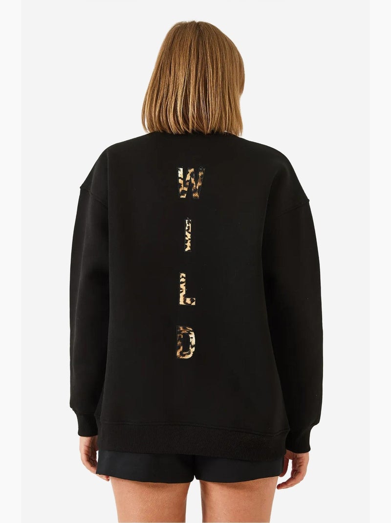Blusa de moletom com padrão leopardo e fecho frontal escovado de três fios lucci Preto - Kiabi