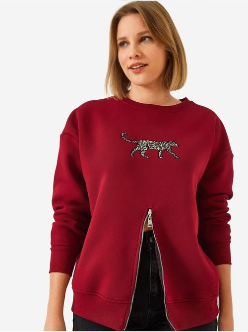 Blusa de moletom com padrão leopardo e fecho frontal escovado de três fios lucci - Kiabi