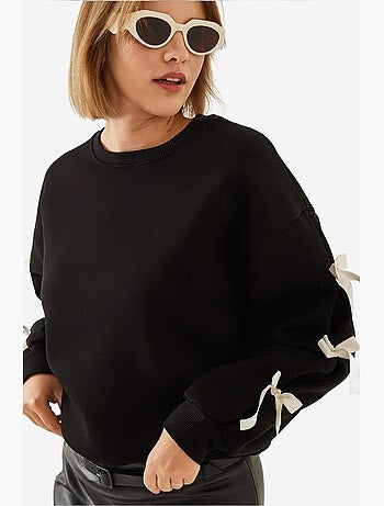 Blusa de moletom escovada de três fios bianco com mangas de laço lucci