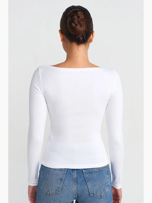 Blusa de mulher slim fit com decote barco e manga comprida dilvin - Kiabi