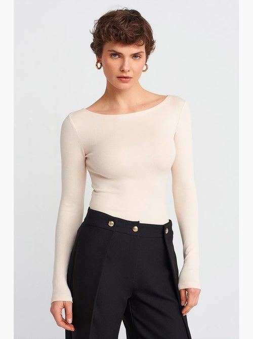 Blusa de mulher slim fit com decote barco e manga comprida dilvin - Kiabi