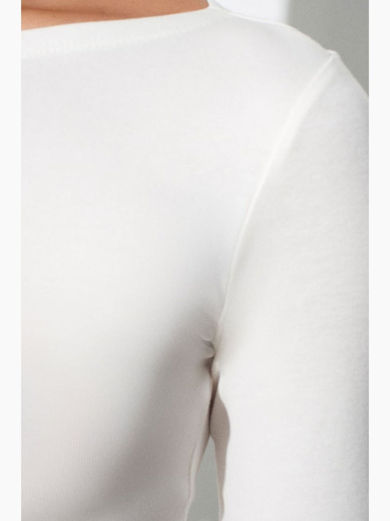 Blusa de mulher slim fit com decote barco e manga comprida dilvin Ecru - Kiabi