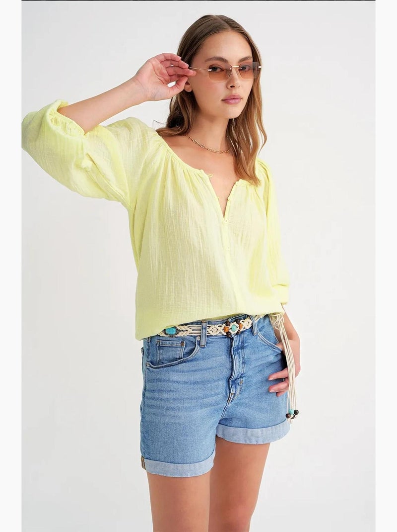 Blusa de musselina com botões mixray Amarelo-limão - Kiabi