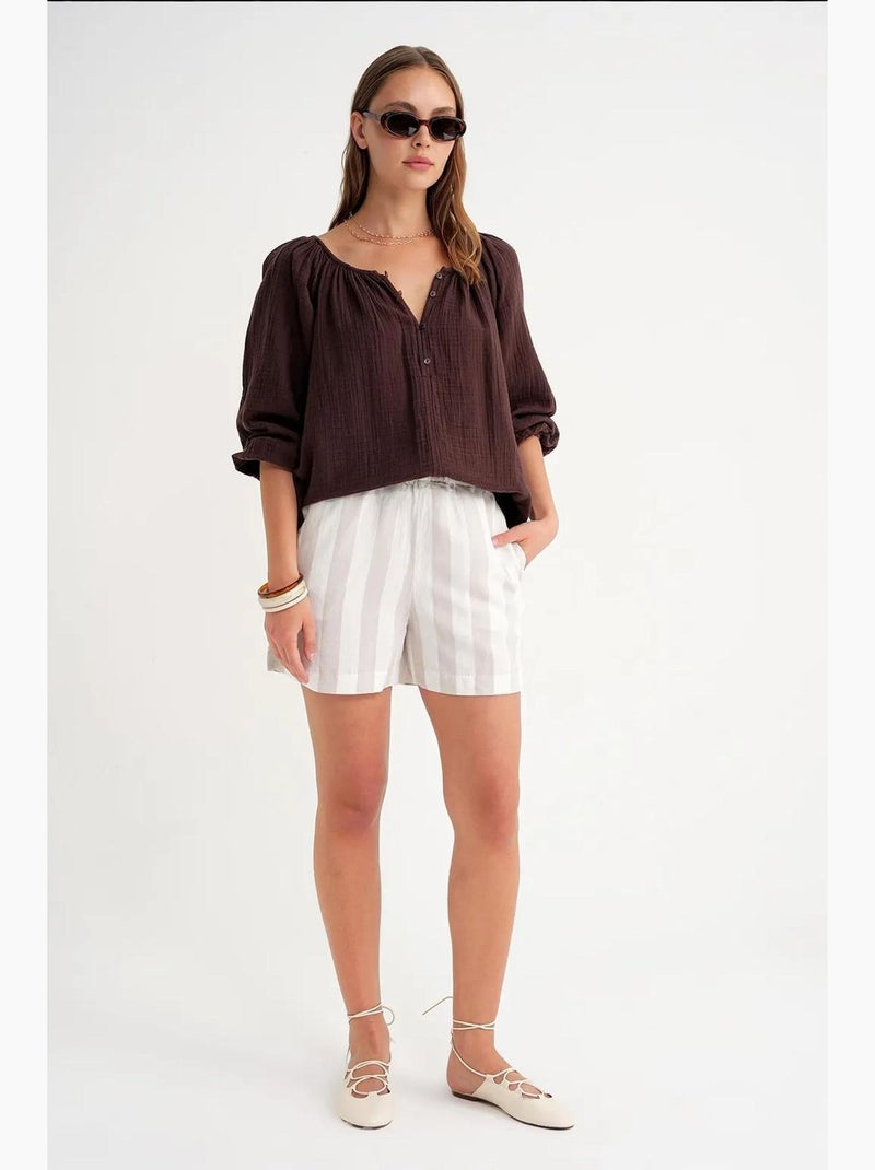 Blusa de musselina com botões mixray Castanho-escuro - Kiabi