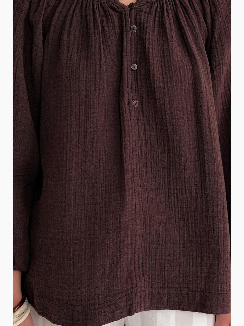 Blusa de musselina com botões mixray Castanho-escuro - Kiabi