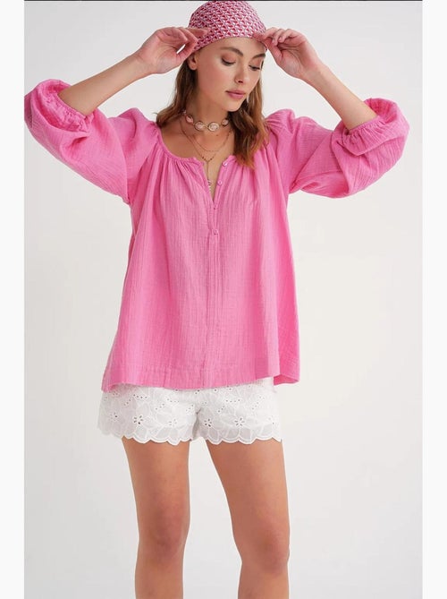 Blusa de musselina com botões mixray - Kiabi Blusa de musselina com botões mixray - Kiabi