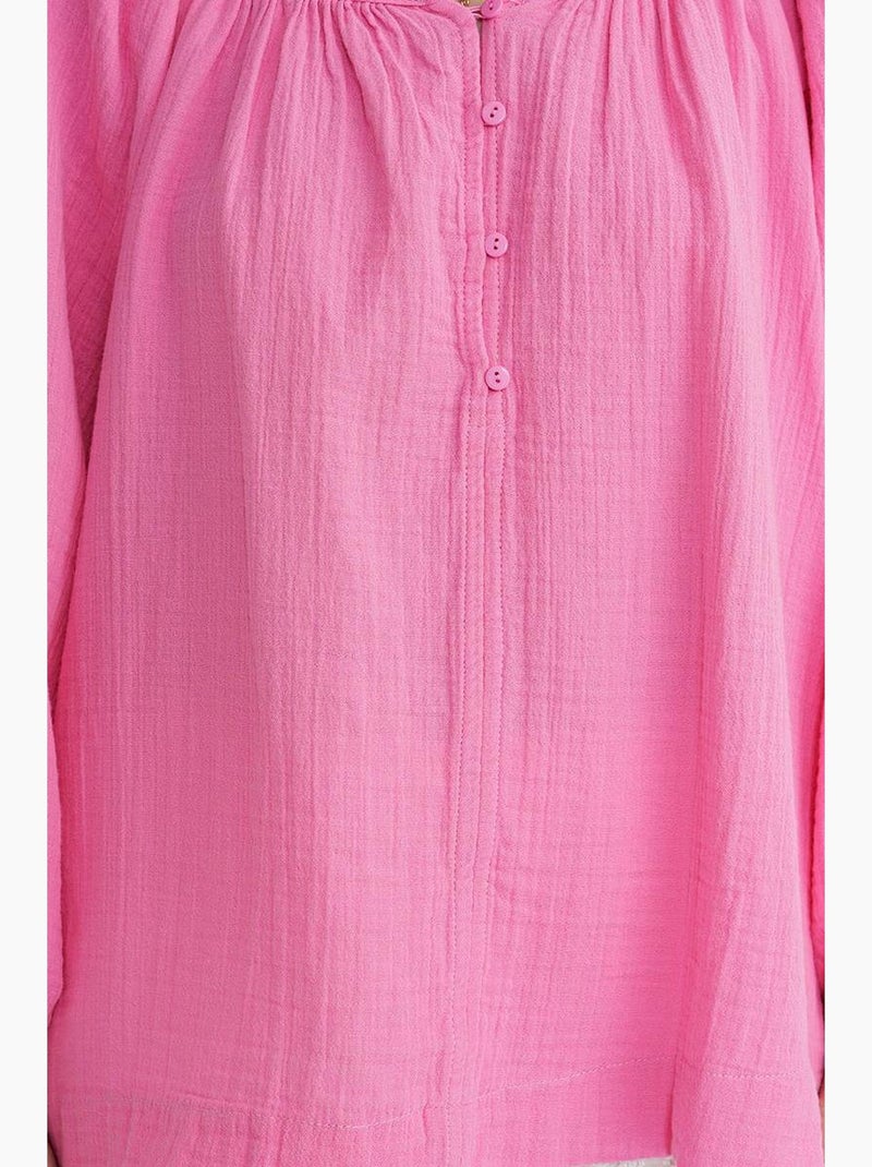 Blusa de musselina com botões mixray Rosa-fluo/Solinotes - Kiabi