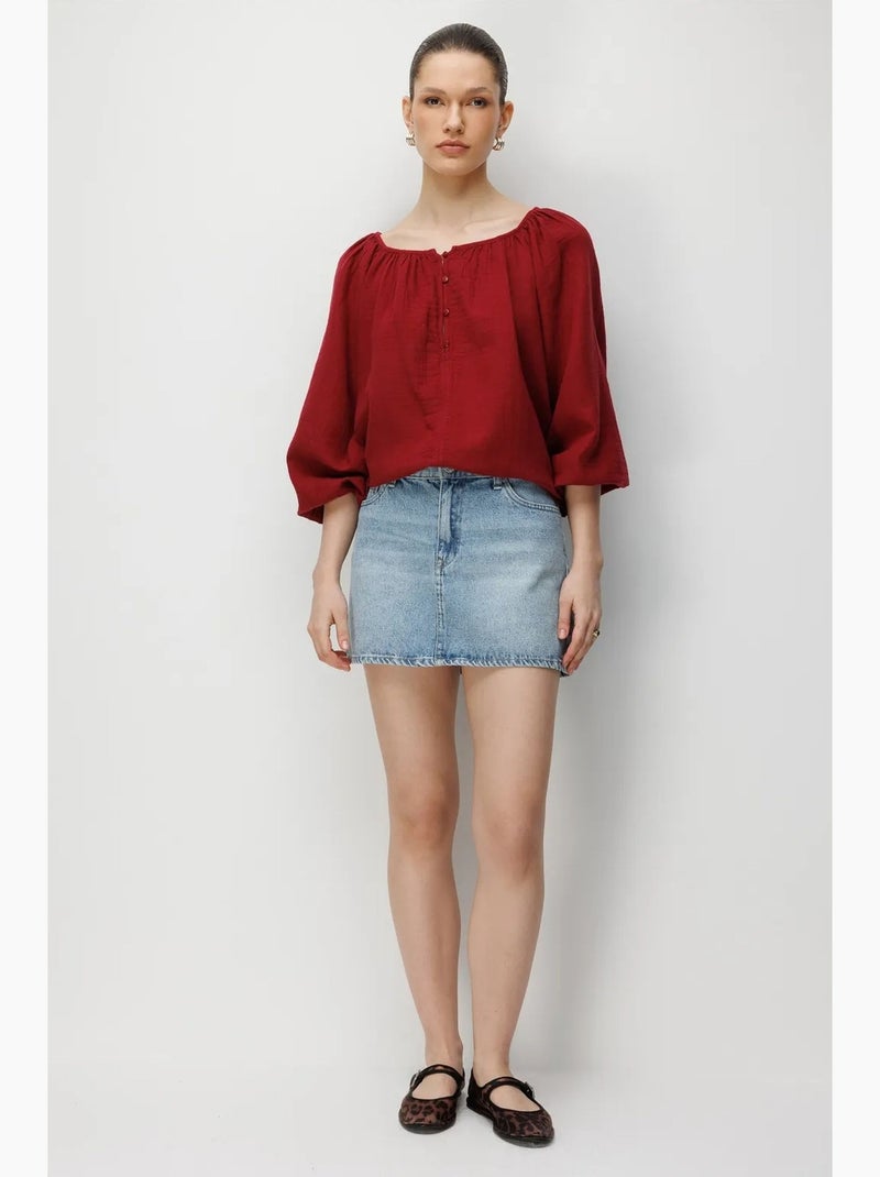 Blusa de musselina com botões mixray Vermelho bordô - Kiabi