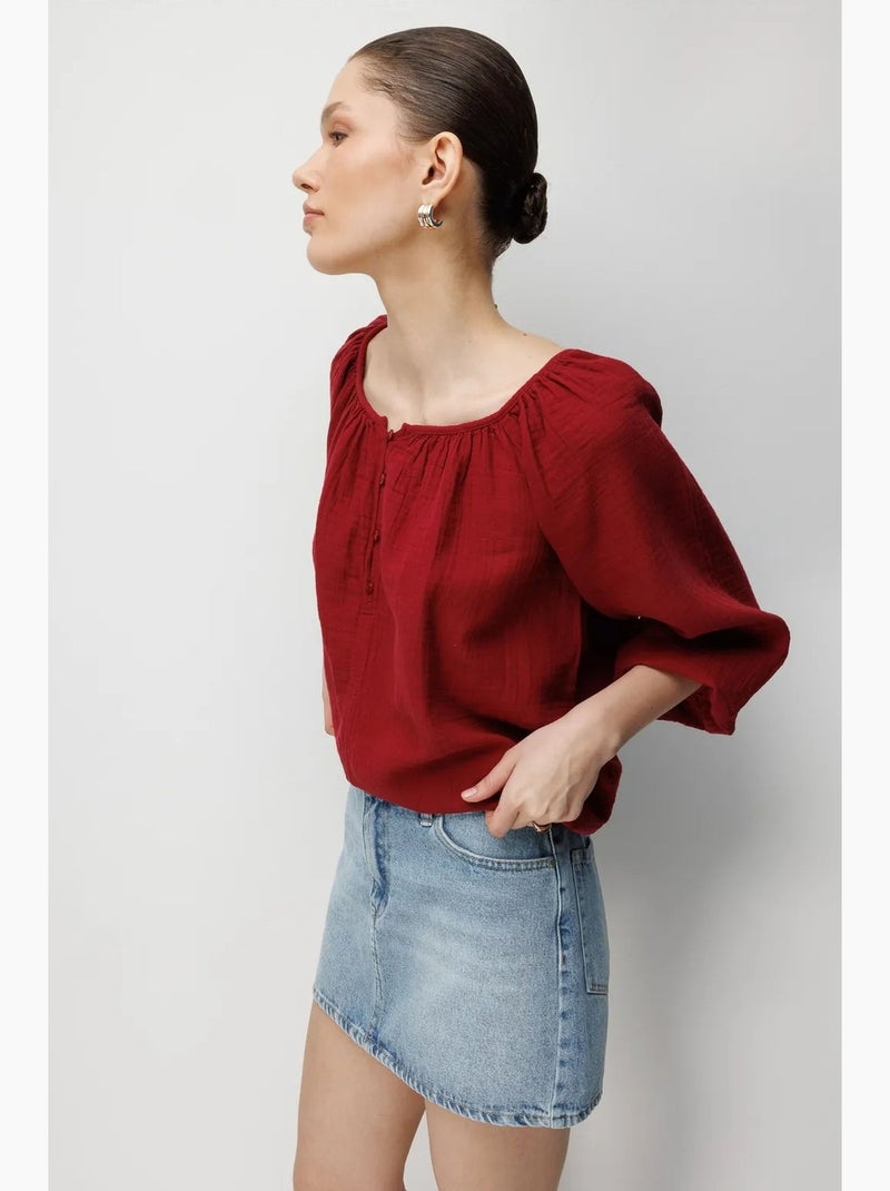 Blusa de musselina com botões mixray Vermelho bordô - Kiabi