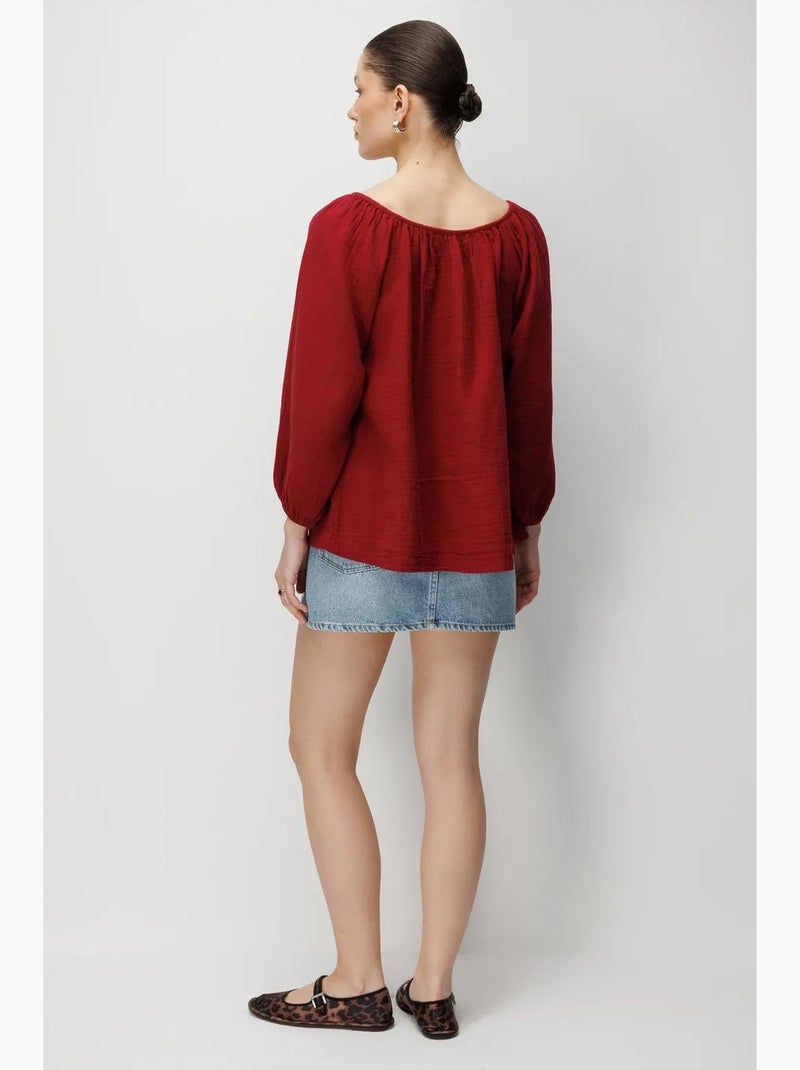 Blusa de musselina com botões mixray Vermelho bordô - Kiabi