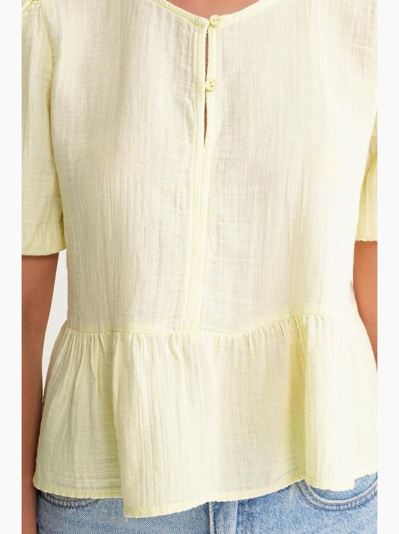Blusa de musselina texturizada com decote redondo e botões mixray Amarelo-limão - Kiabi