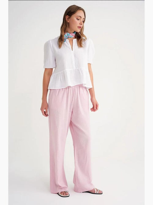 Blusa de musselina texturizada com decote redondo e botões mixray - Kiabi