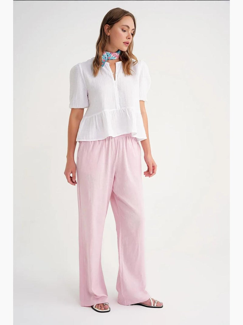 Blusa de musselina texturizada com decote redondo e botões mixray Branco - Kiabi
