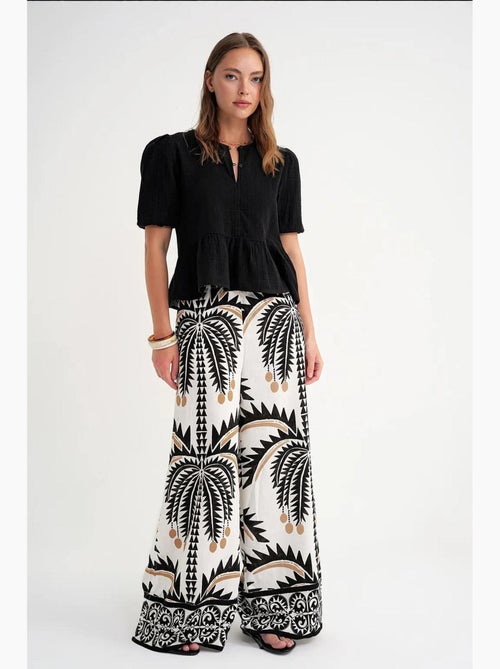 Blusa de musselina texturizada com decote redondo e botões mixray - Kiabi