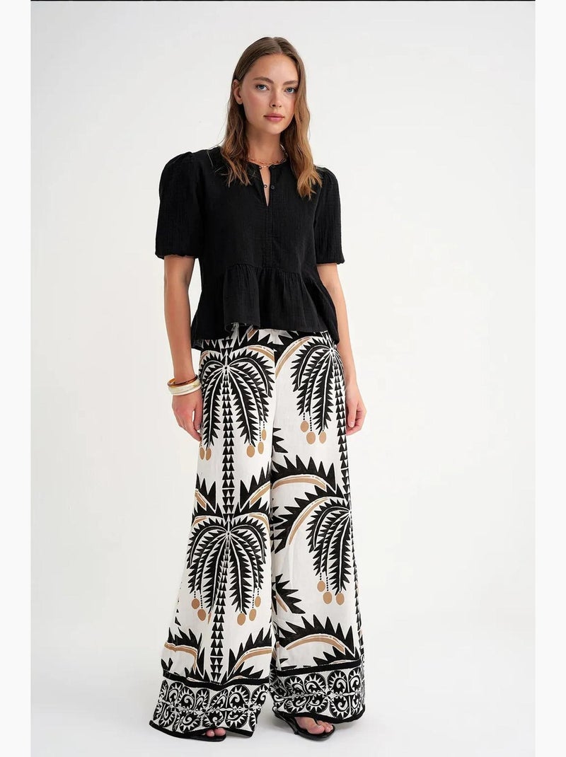 Blusa de musselina texturizada com decote redondo e botões mixray Preto - Kiabi