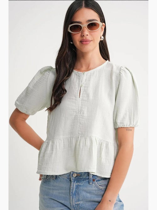 Blusa de musselina texturizada com decote redondo e botões mixray - Kiabi