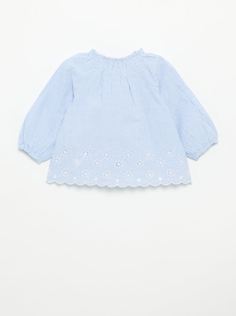 Blusa de popelina com bordados Azul - Kiabi