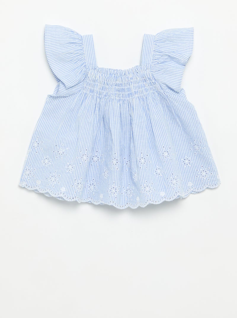 Blusa de popelina com folhos Azul - Kiabi