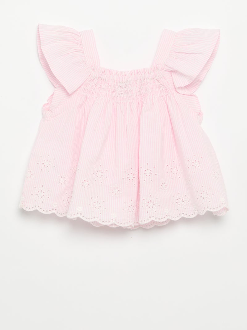 Blusa de popelina com folhos Rosa - Kiabi