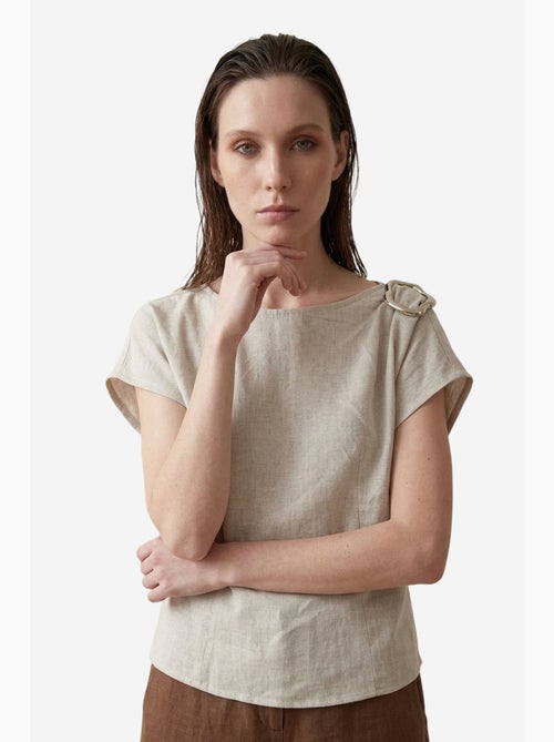 Blusa de popelina de algodão com decote barco e laço my fashion - Kiabi Blusa de popelina de algodão com decote barco e laço my fashion - Kiabi