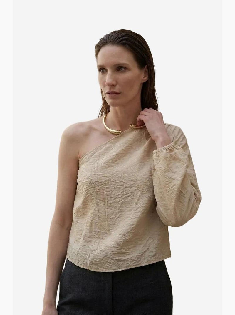 Blusa de popelina de algodão de um ombro só com recorte my fashion Bege-argila - Kiabi