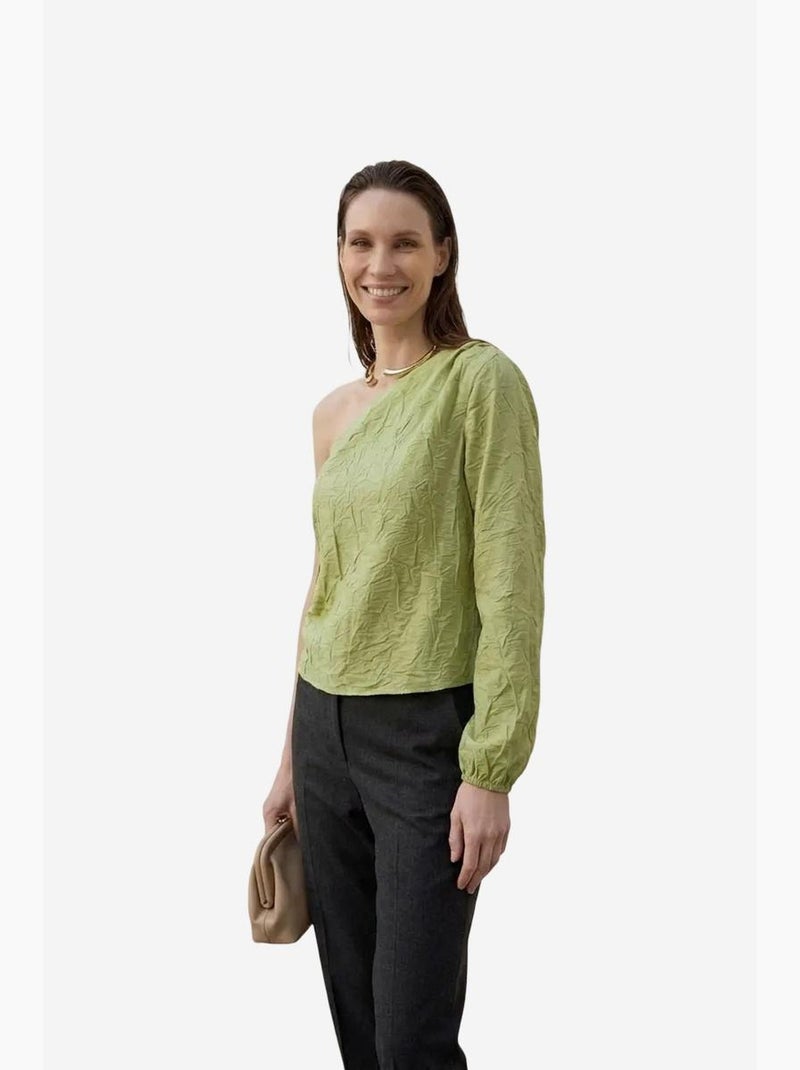 Blusa de popelina de algodão de um ombro só com recorte my fashion Verde pastel - Kiabi