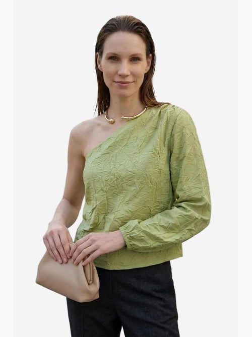 Blusa de popelina de algodão de um ombro só com recorte my fashion - Kiabi Blusa de popelina de algodão de um ombro só com recorte my fashion - Kiabi
