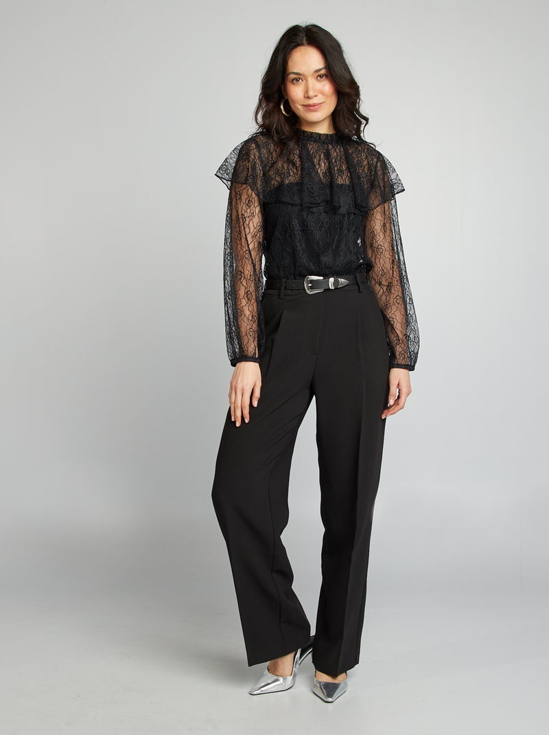 Blusa de renda com folhos Preto - Kiabi