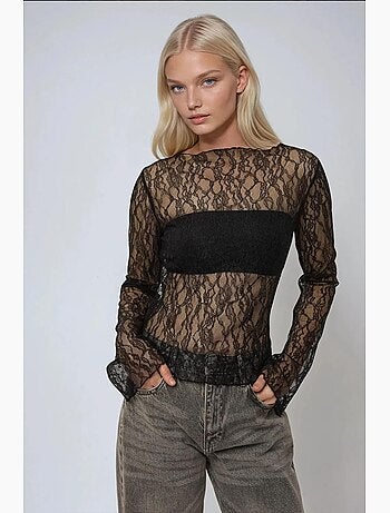 Blusa de renda com gola redonda hiccup