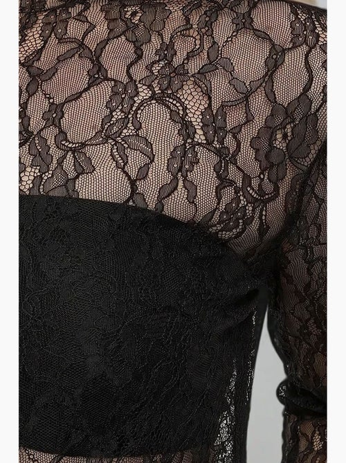 Blusa de renda com gola redonda hiccup - Kiabi Blusa de renda com gola redonda hiccup - Kiabi