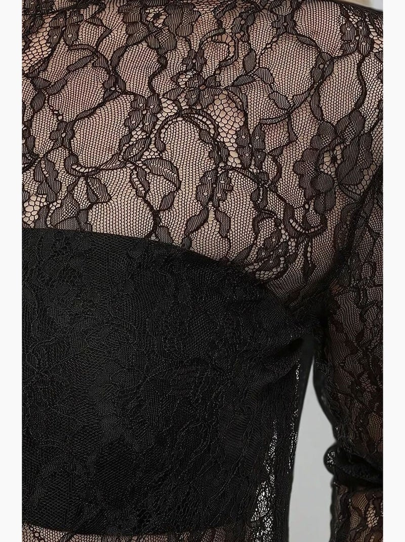 Blusa de renda com gola redonda hiccup Preto - Kiabi