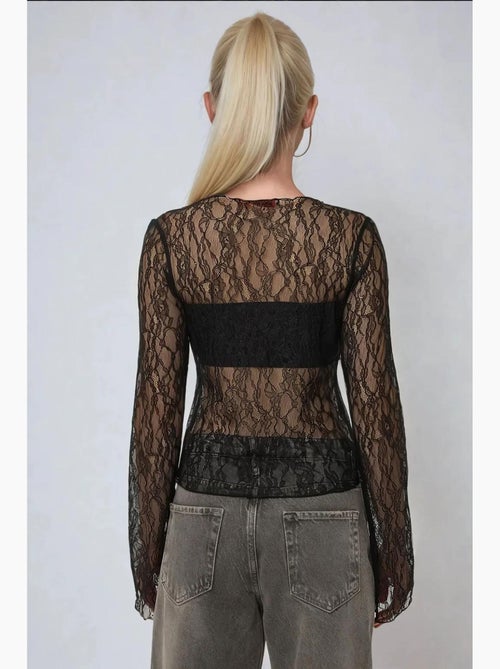 Blusa de renda com gola redonda hiccup - Kiabi Blusa de renda com gola redonda hiccup - Kiabi