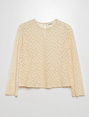 Blusa de renda de gola redonda e manga comprida 'JDY'