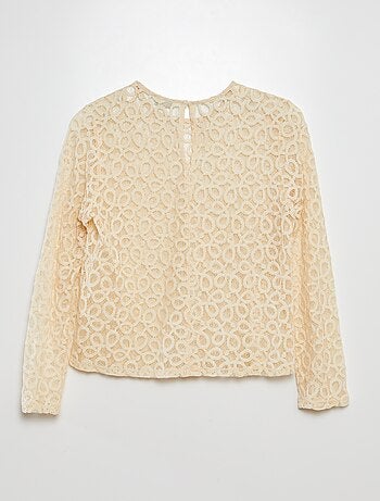 Blusa de renda de gola redonda e manga comprida 'JDY'