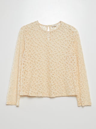 Blusa de renda de gola redonda e manga comprida 'JDY'