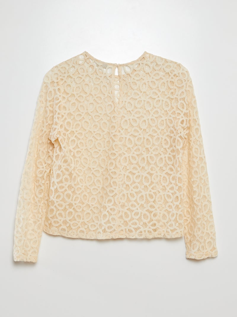 Blusa de renda de gola redonda e manga comprida 'JDY' BEGE - Kiabi