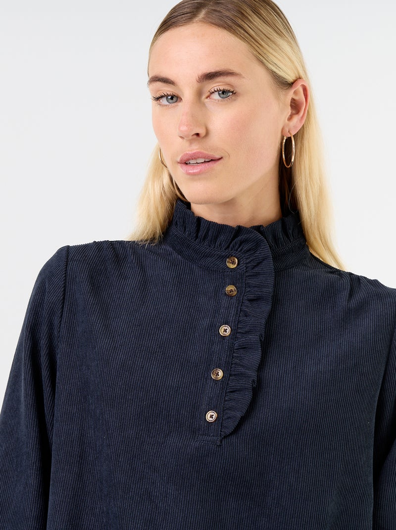 Blusa de veludo cotelê Azul - Kiabi