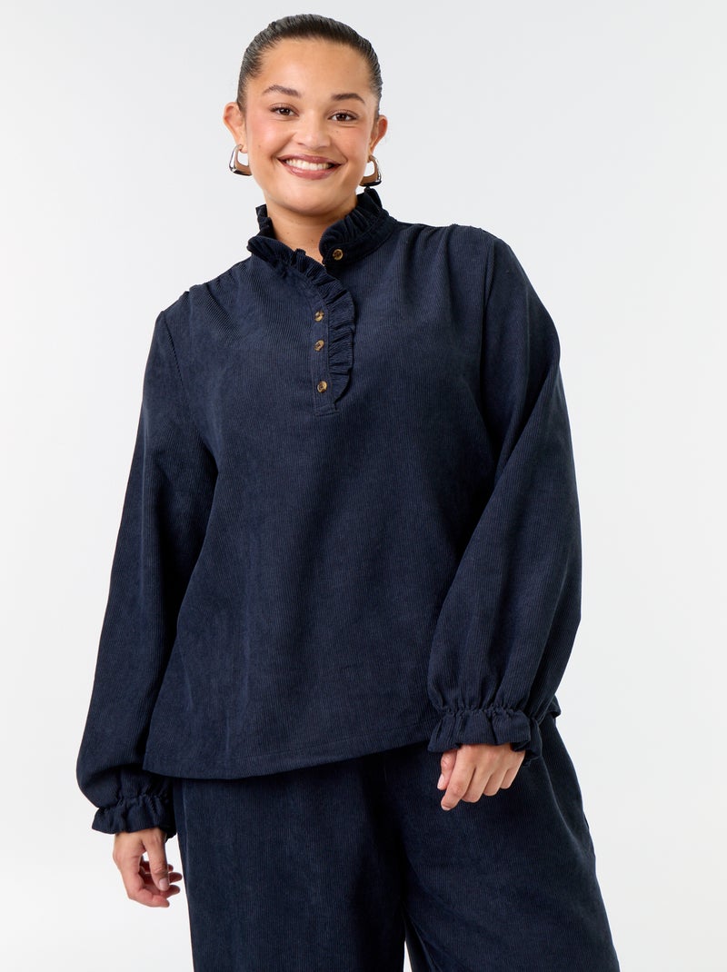 Blusa de veludo cotelê Azul - Kiabi