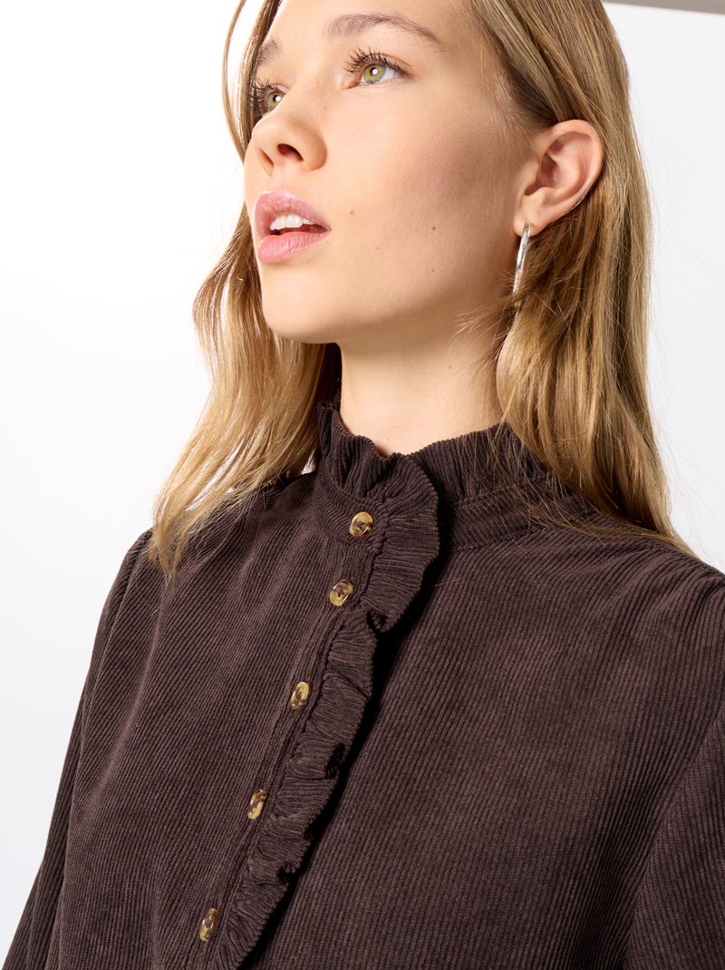 Blusa de veludo cotelê Castanho - Kiabi